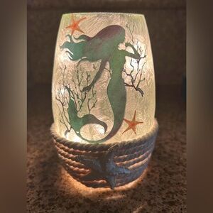 Vintage Y2K Green and Orange Mermaid Light/lamp with Rope Base 5.5”